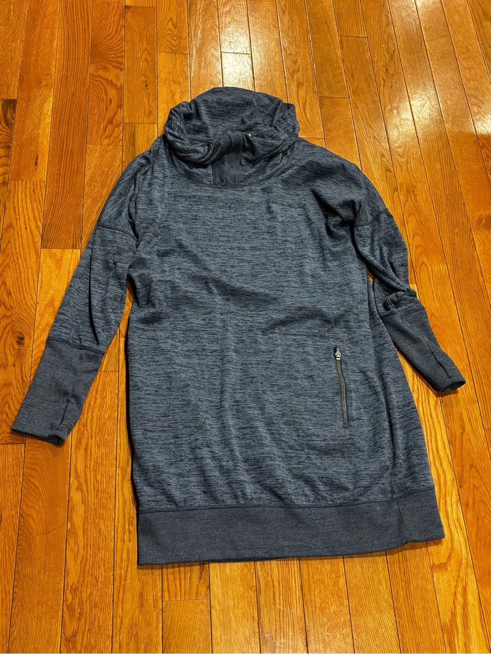 Athleta Heathered Navy Pullover Top tunic dress cowl neck